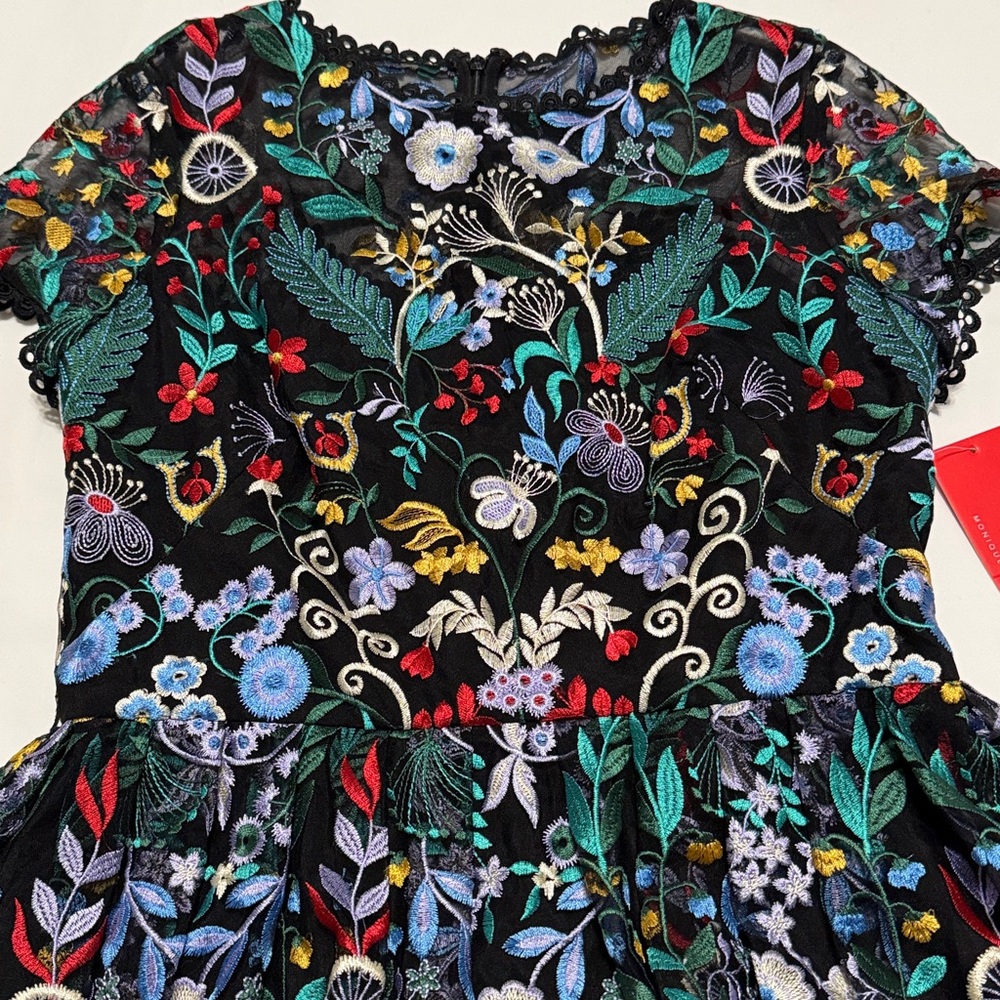 ML Monique Lhuillier Floral-Embroidered Mesh Maxi Dress 10 NWT - Picture 7 of 9